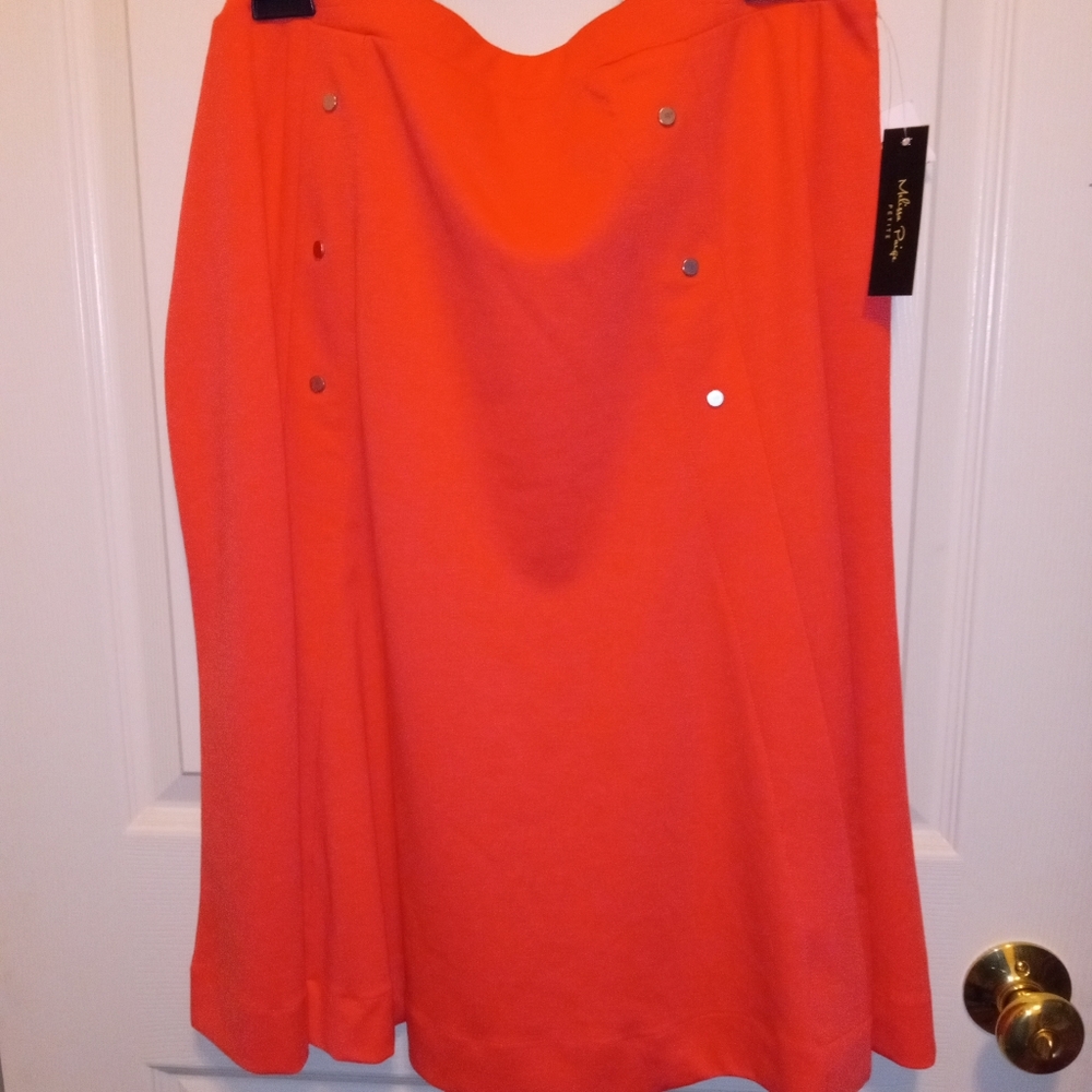 Melissa Page Petite Coral Orange A-Flare Skirt in Papaya Slice Size PXL $58